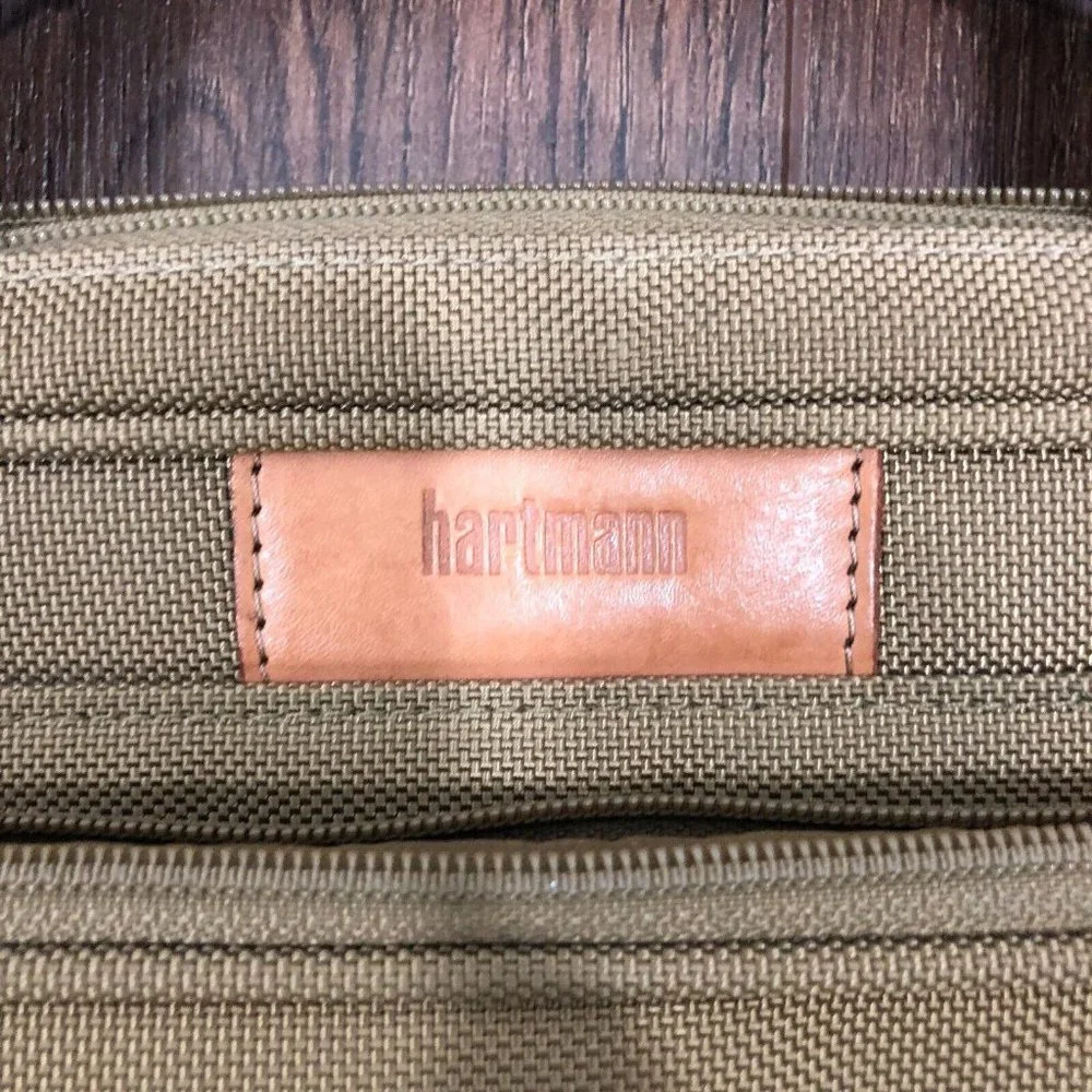 Hartmann Laptop Bag Nylon Tan Brown Leather Trim Shoulder Strap Crossbody